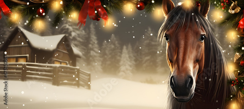 horse on the Christmas background 