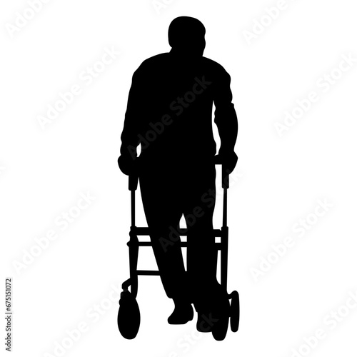 Silhouette of man with disability on rollators.Vector illustration,isolated on white background.