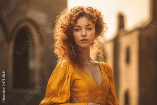 medieval noble lady in yellow dress, AI generated