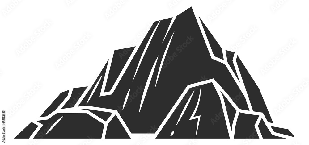 Rocky cliff icon. Black mountain silhouette logo Rocky cliff icon. Black mountain silhouette logo