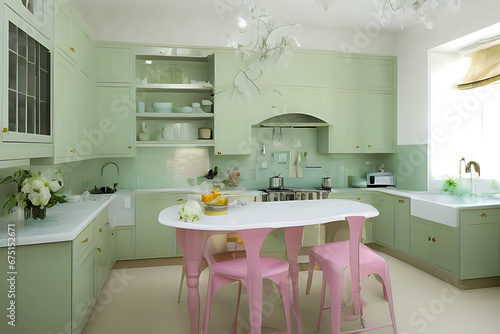 Creative Pastel Color Elegant Kitchen Interior Design, Peculiar