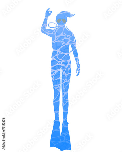 Female scuba diver silhouette with water surface pattern