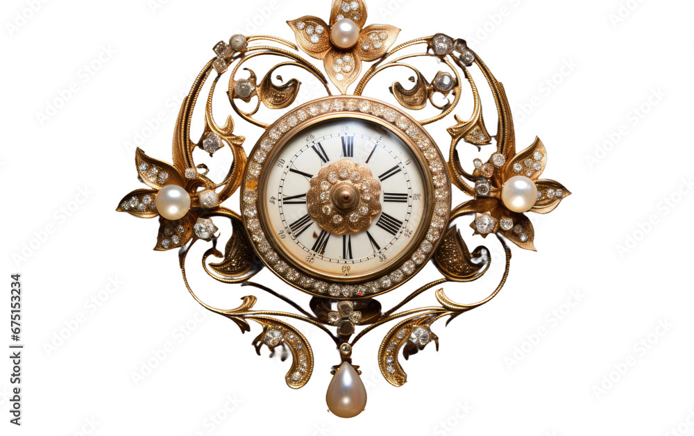 Antique Clock Face Brooch on Isolated Background