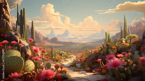 Amazing and Beautiful desert landscape covered in beautiful flowers
