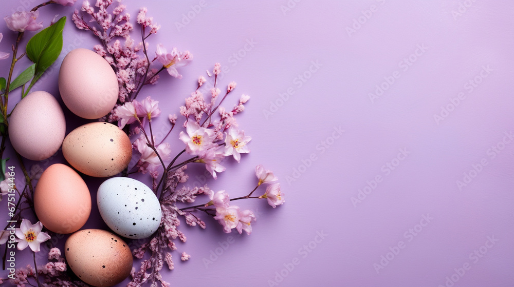 Fototapeta easter eggs pastel purple with flowers