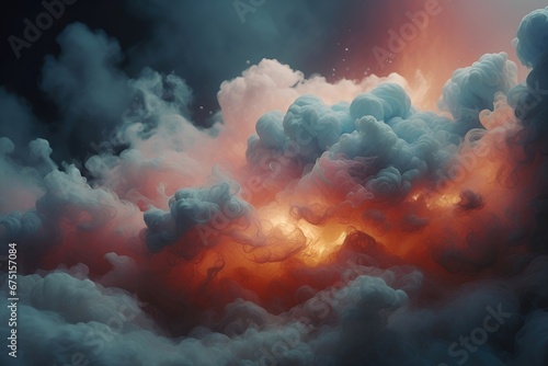 Abstract smoke background with Spectacular cloud burst of blue, pink, and yellow smoke. Various colors in a background of explosion fog