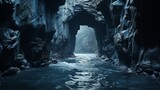 洞窟 海 ファンタジー 水 クリスタル 神秘 水路, generative ai