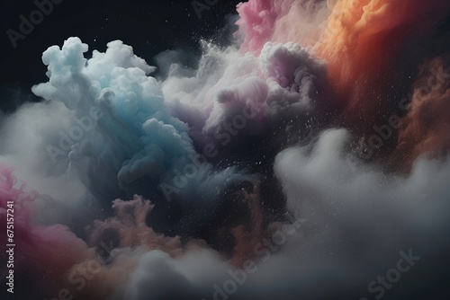 colorful smoke clouds, Spectacular cloud burst of blue, pink, and yellow smoke background 