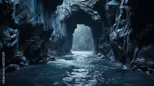 洞窟 海 ファンタジー 水 クリスタル 神秘 水路, generative ai photo