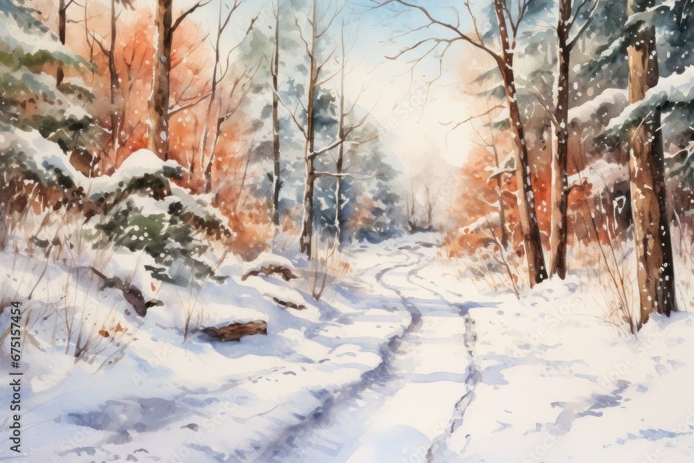 Snowy Forest Paths - Generative AI Snowy Forest Paths - Generative AI