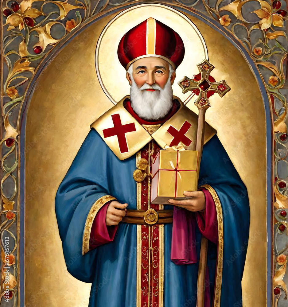 St. Nicholas in Traditional Bishop's Attire, Spreading Joy and Generosity on St. Nicholas Day. generative AI