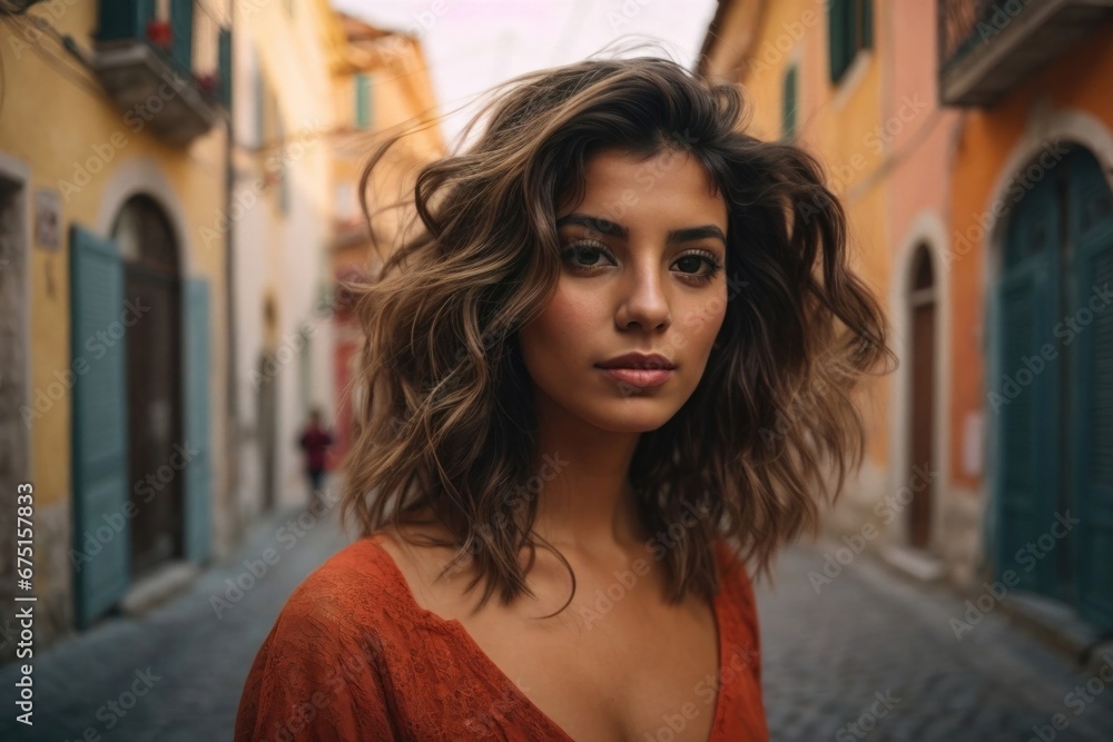 Fototapeta premium portrait of an italian woman in a city town landscape