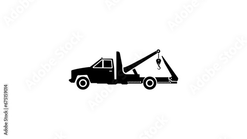 Tow truck, black isolated silhouette