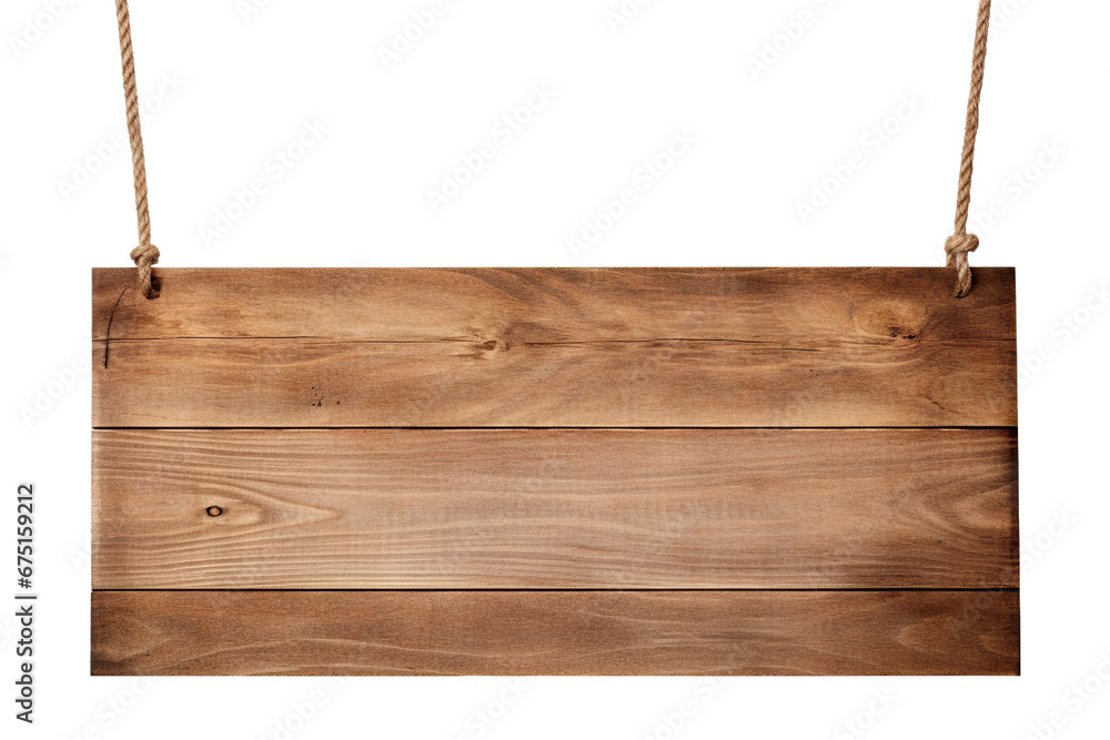 Wooden sign hanging from a rope, cut out Wooden sign hanging from a rope, cut out