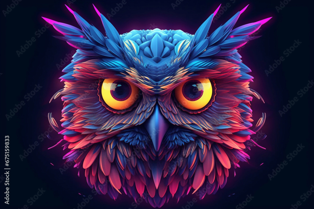 Owl portrait with neon effect.