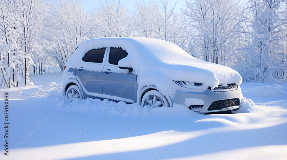 車に積もった雪、大雪、冬の風景