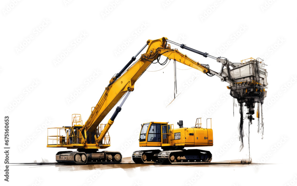 Heavy Equipment Lifted by Crane on Isolated Background