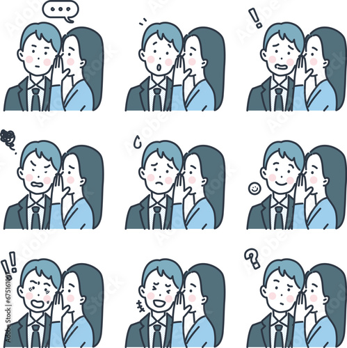 man and a woman whispering in one's ears