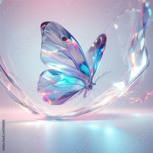 holographic, Butterfly, sleek glass material, transparent, cinematic lighting...
