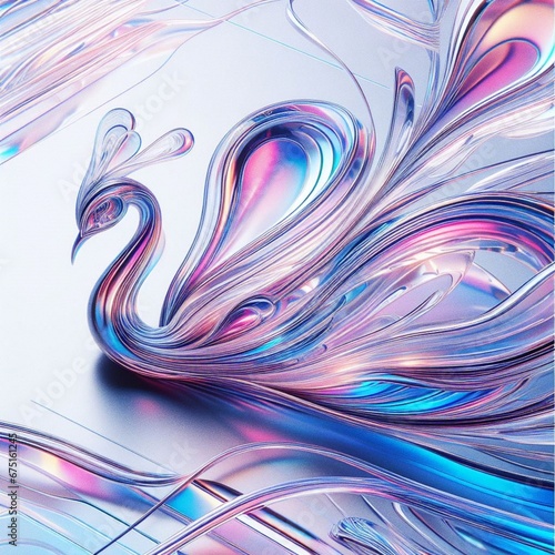 Holographic, peacock sleek glass material, transparent, cinematic lighting, w...