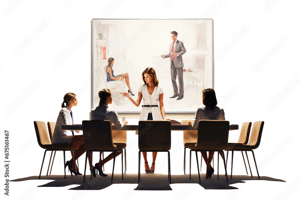 a woman in the boardroom leading a strategic plan isolated on transparent background, Generative Ai
