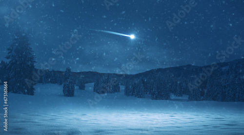 Christmas background with wintry landscape © stokkete