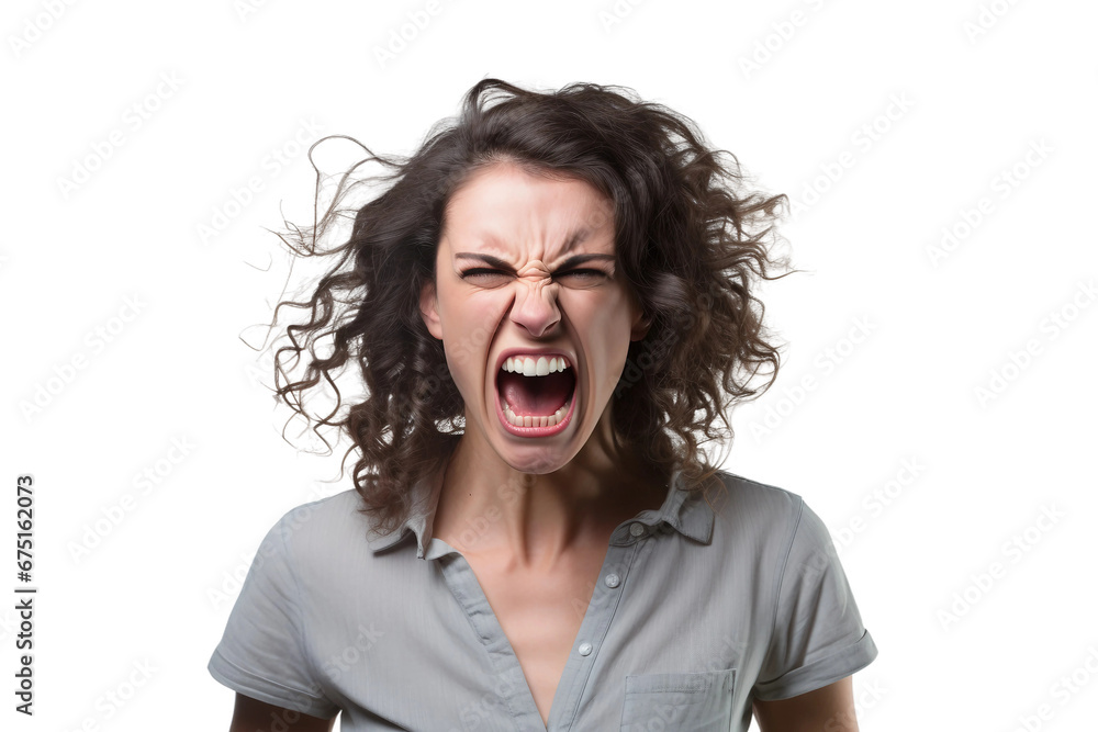 angry woman isolated on transparent background, Generative Ai