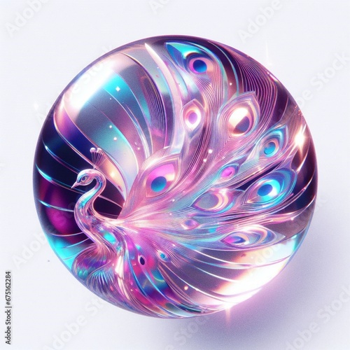 Holographic, peacock sleek glass material, transparent, cinematic lighting, w...