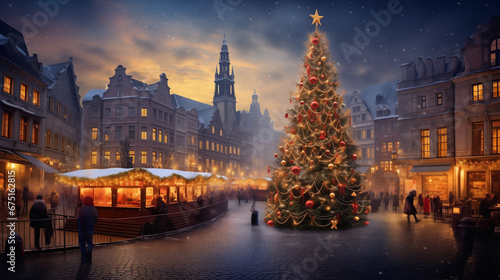 Weihnachtsbaum in gemütlicher Altstadt photo