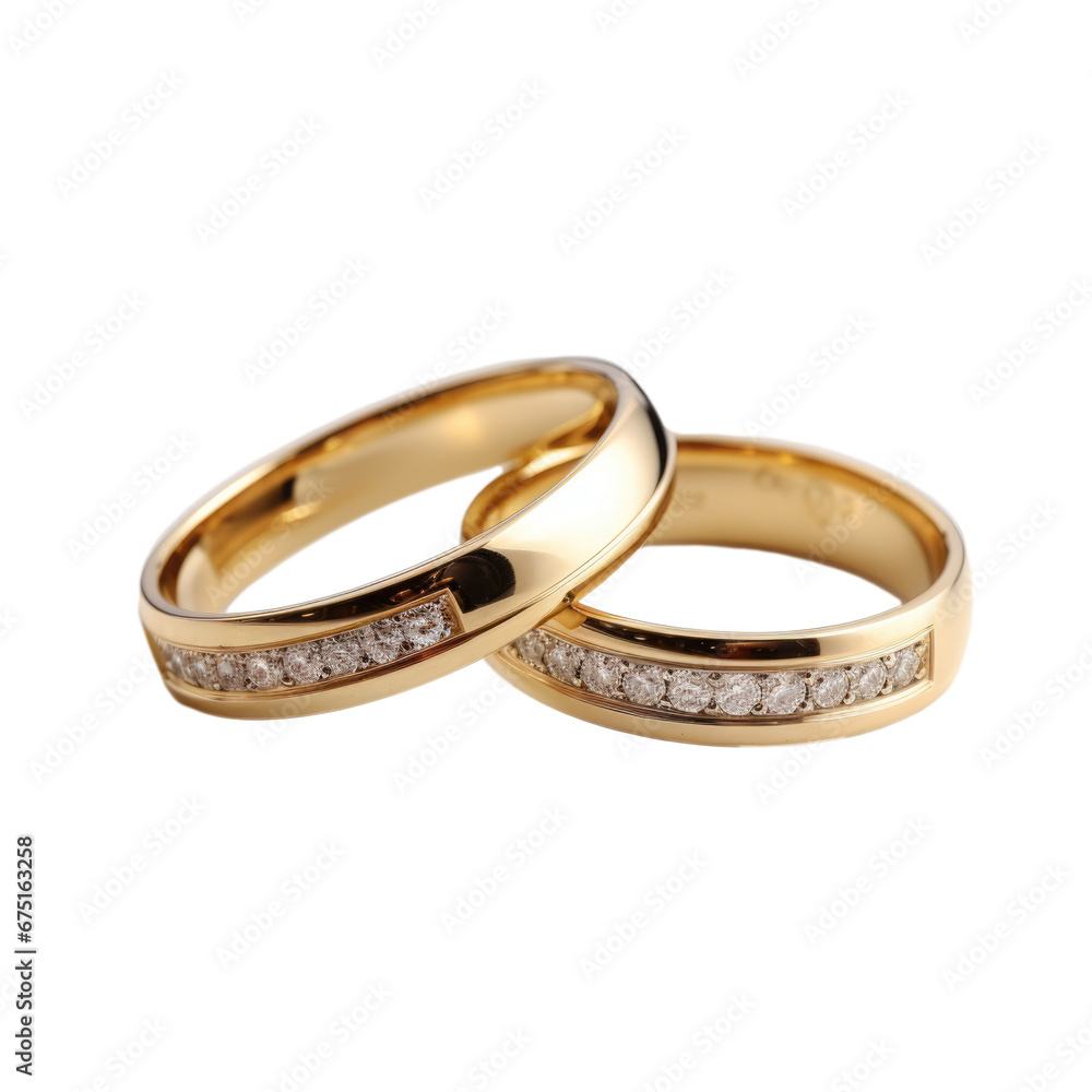 Gold Wedding rings in the style of romantic isolated, png Gold Wedding rings in the style of romantic isolated, png