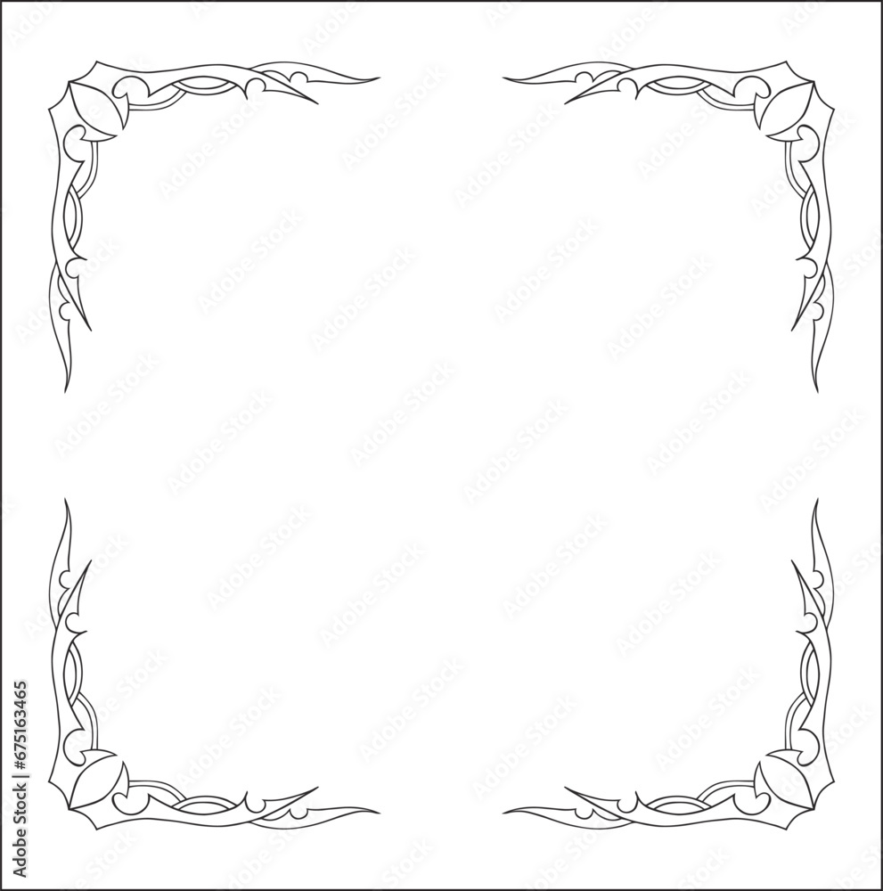 Elegant black and white ornamental frame, decorative border, corners for greeting cards, banners, business cards, invitations, menus. Isolated vector illustration. Elegant black and white ornamental frame, decorative border, corners for greeting cards, banners, business cards, invitations, menus. Isolated vector illustration.