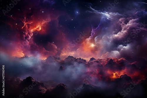 Fantasy landscapes, cosmic sky, nebula, beautiful colors, 