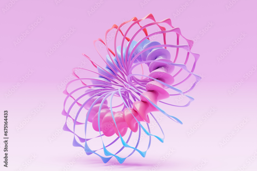 Geometric element in shape of  pink and blue 3d torus. Round realistick ring tor set isolated, 3d illustration