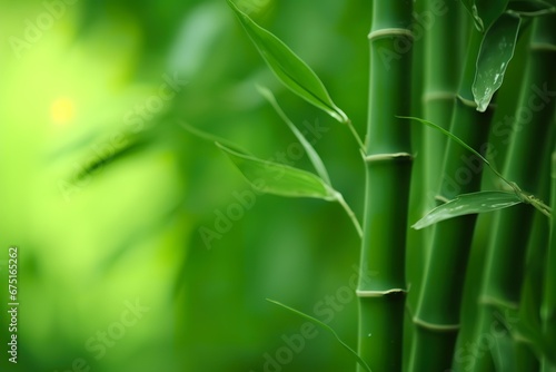 Bamboo tree  bamboo branch on green dof background  close-up
