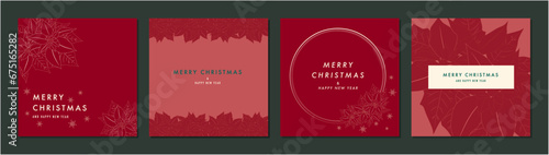 クリスマス カードテンプレートセット 背景 ポインセチア おしゃれ 洗練 Merrychristmas