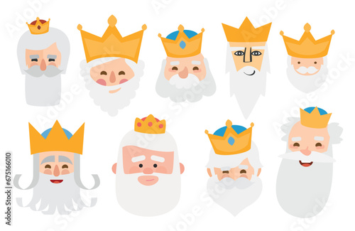 The best pack of Baltasar of The three kings of orient face isolated. 9 wisemen.