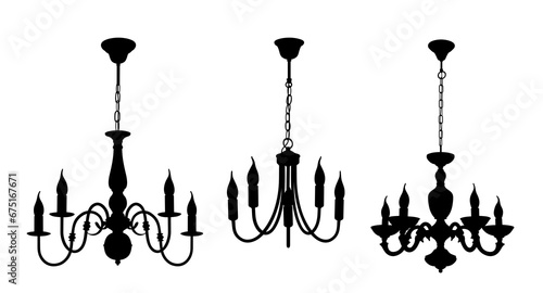 The set silhouettes of classic chandeliers. 