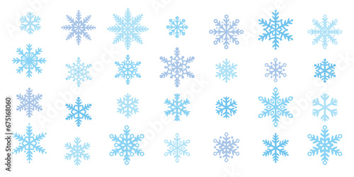 Cute snowflake vector illustration set with round shapes for a friendly look, snow illustration hand drawn collection.