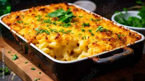 Baked mac and cheese in a large baking pan