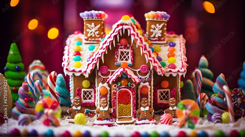 Gingerbread House: An intricate and whimsical gingerbread house adorned with candy, icing, and colorful decorations, a true holiday masterpiece