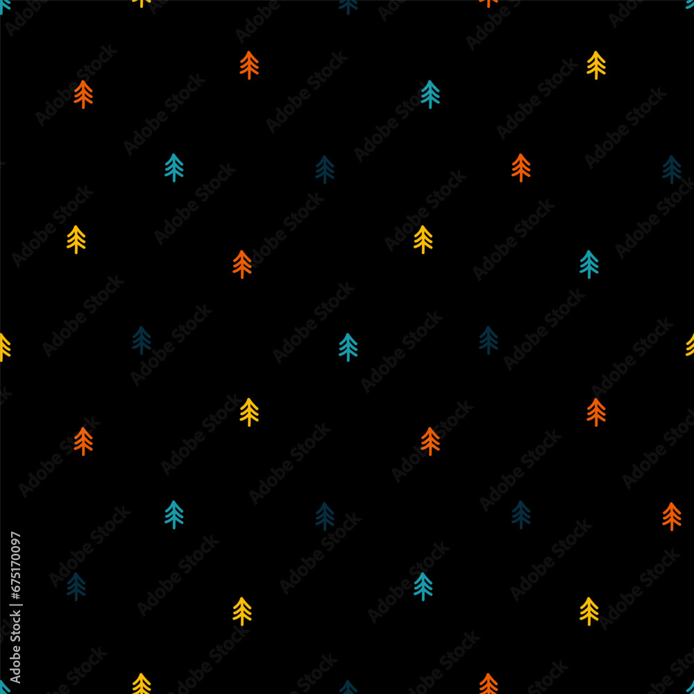 Seamless pattern with colorful tiny trees and black background Seamless pattern with colorful tiny trees and black background