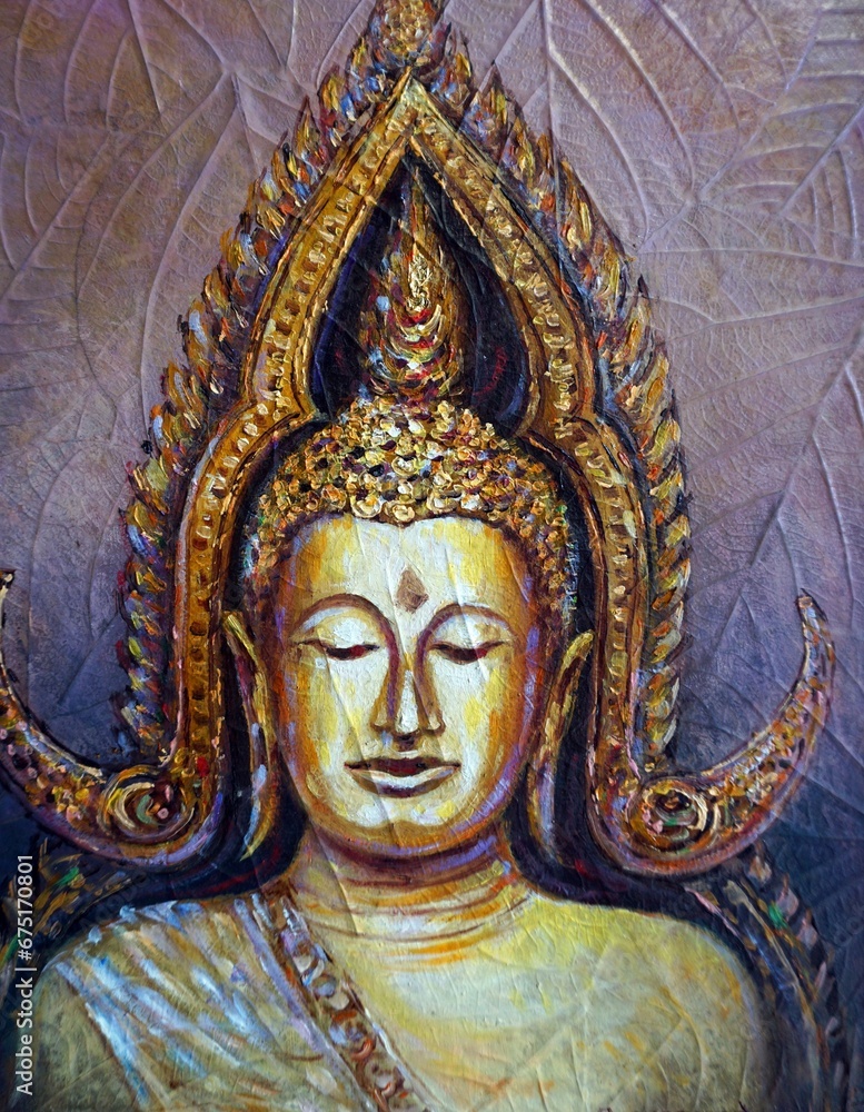 Original   art painting Oil color Buddha statue thailand , Phra Buddha Chinnarat