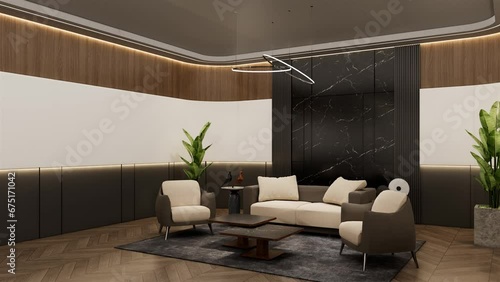 Animation Office waiting room with empty bakdrop for branding mockups. 3D illustration rendering photo