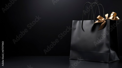Black shopping bags on dark festive background banner photo