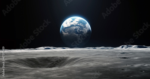 Planet earth from moon space at the night background. High quality photo