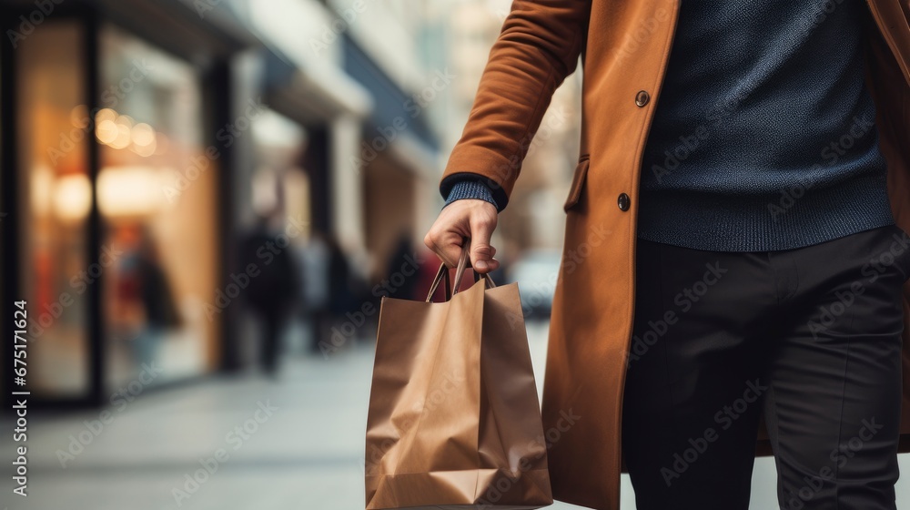 Naklejka premium Stylish man walking with shopping bags