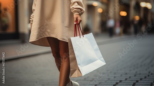 Stylish woman walking with shopping bags