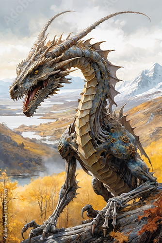 dragon  Mythology creature. Dark fantasy illustration