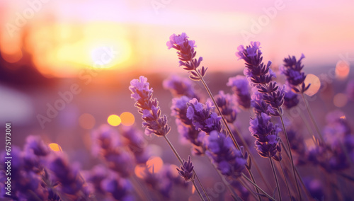 lavender flowers on blurred background  pretty lavender flowers. flowers in the morning. sunset  Summer Wildflower Meadow in Morning Sunlight