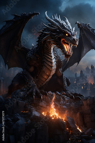dragon  Mythology creature. Dark fantasy illustration © qalandararts
